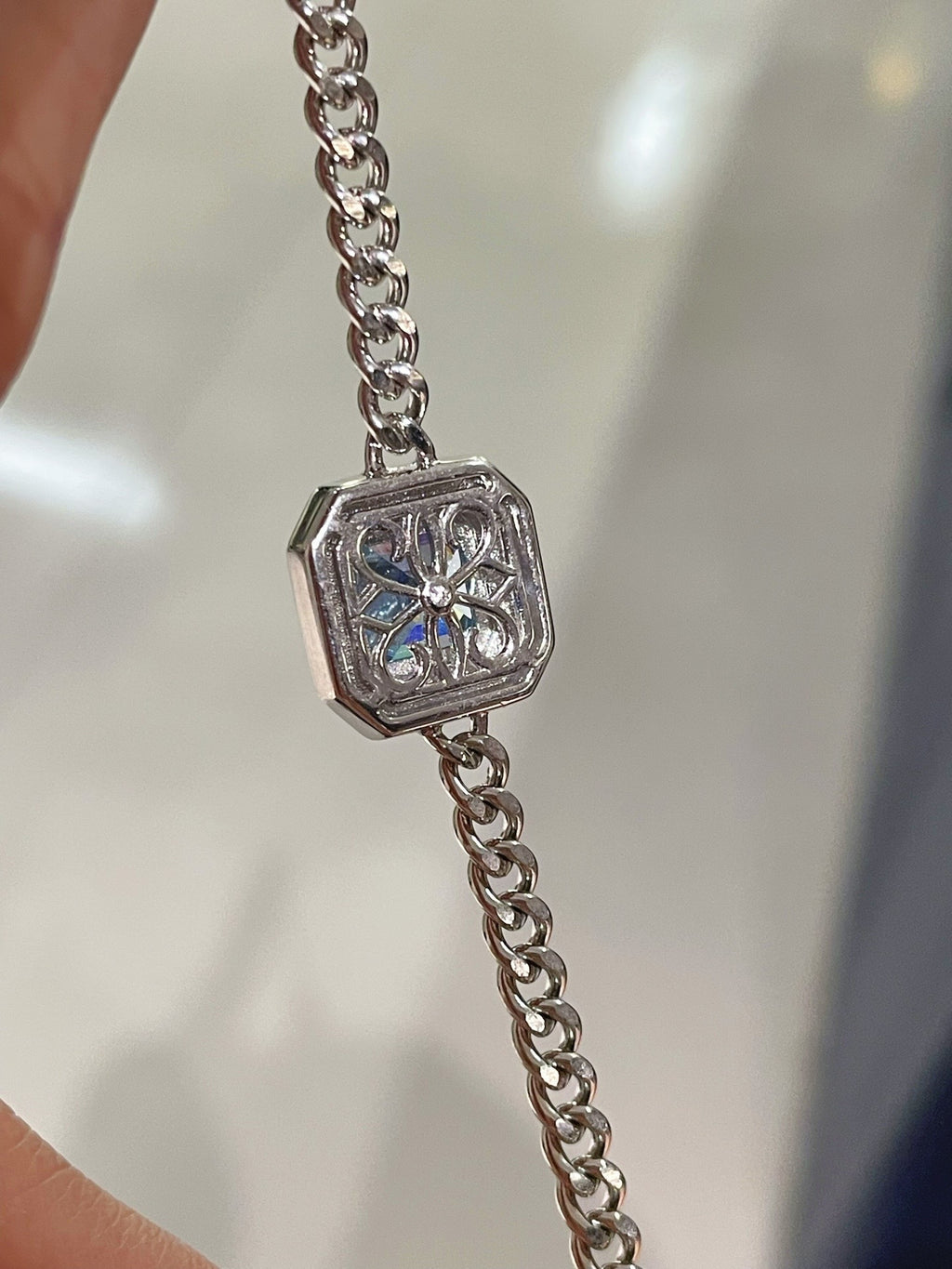 S925 Silver Electroplated 18K Gold Sugar Cube Sparkling Diamond Aquamarine Simple Bracelet