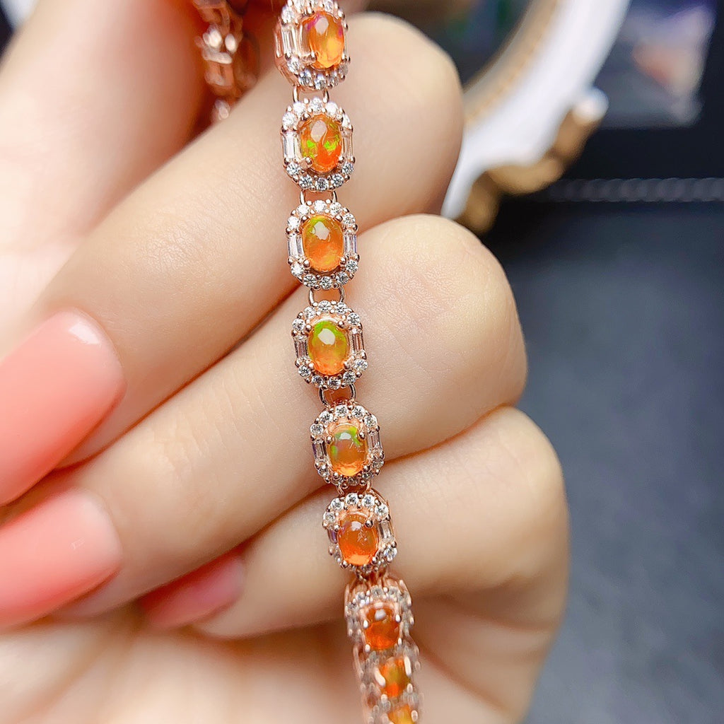 Factory Wholesale Hot-Selling Natural Fire Opal Bracelet S925 Silver Inlaid Main Stone 3*4