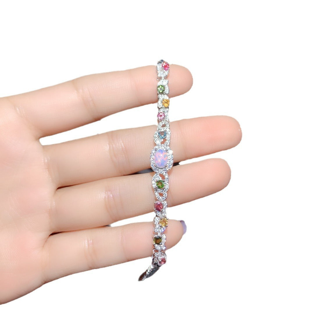 S925 Silver Inlaid Main Stone 5*7 Natural White Opal Bracelet
