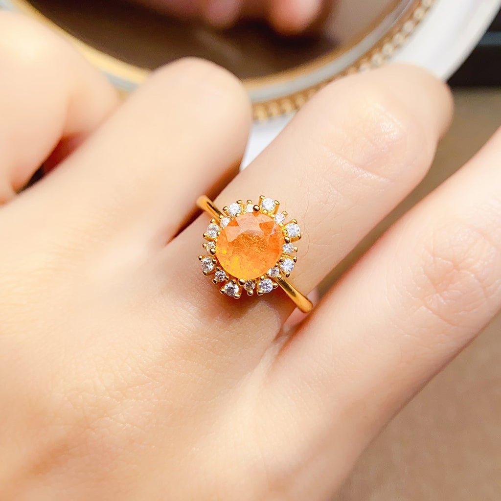 Natural S925 Silver Inlaid Garnet 6*8mm Versatile Ring