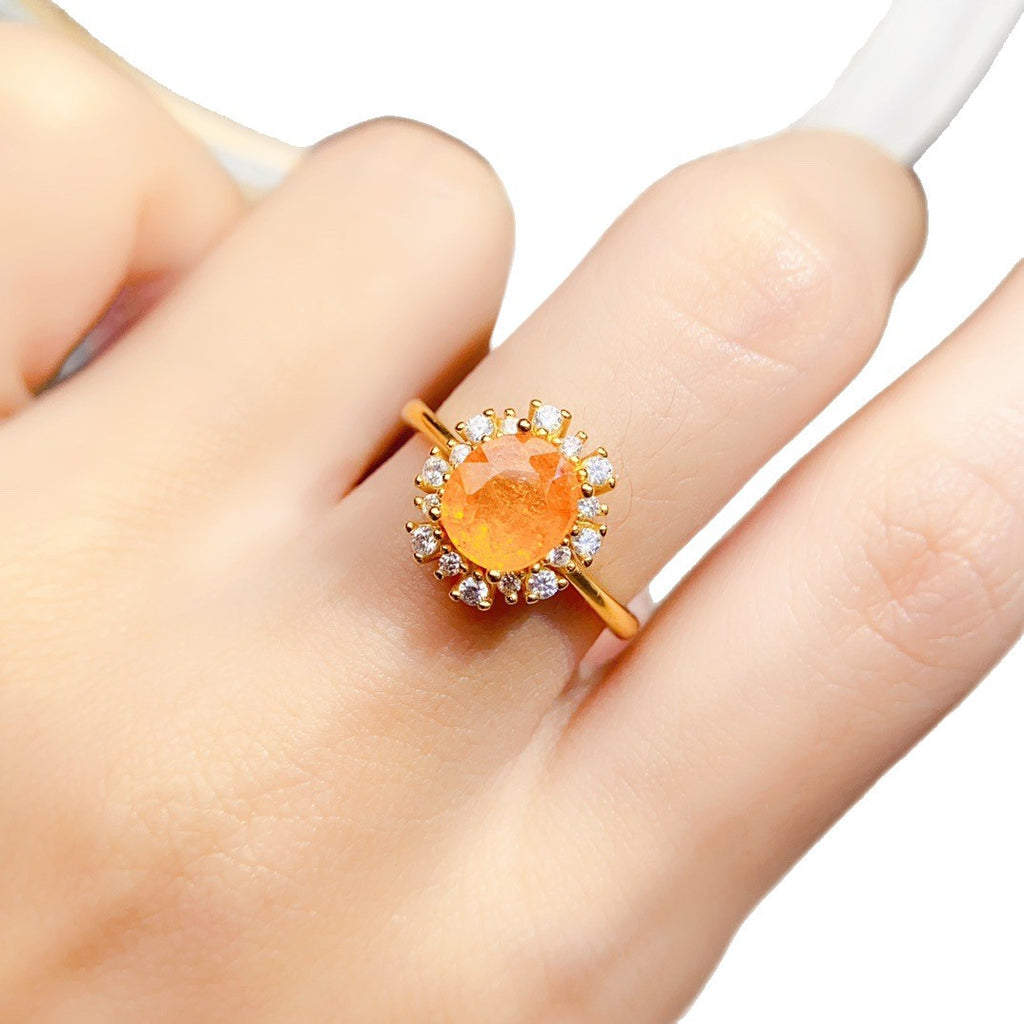 S925 Silver Inlaid Main Stone 6*8mm Natural Garnet Ring