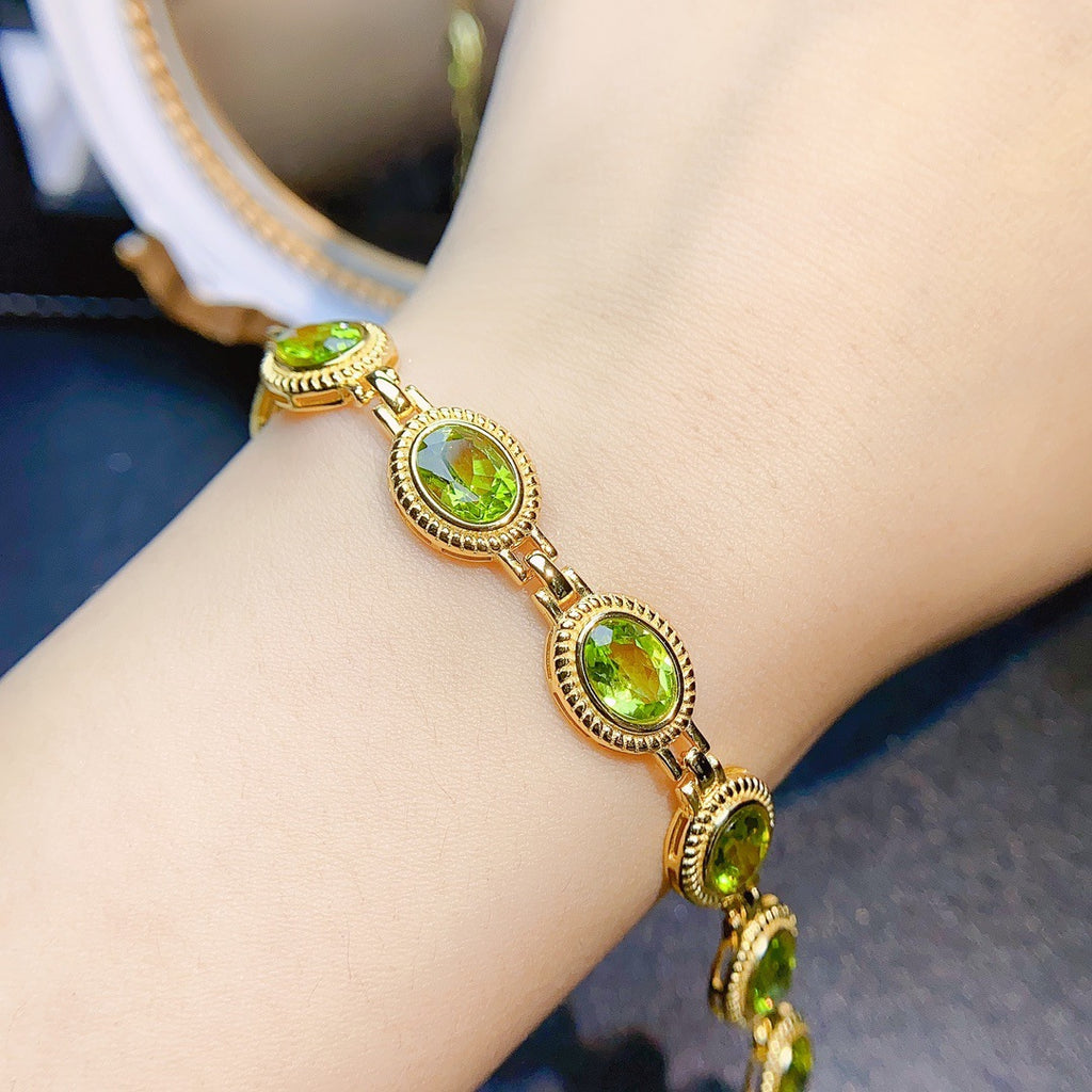 S925 Silver Inlaid Main Stone 6*8 Natural Peridot Bracelet