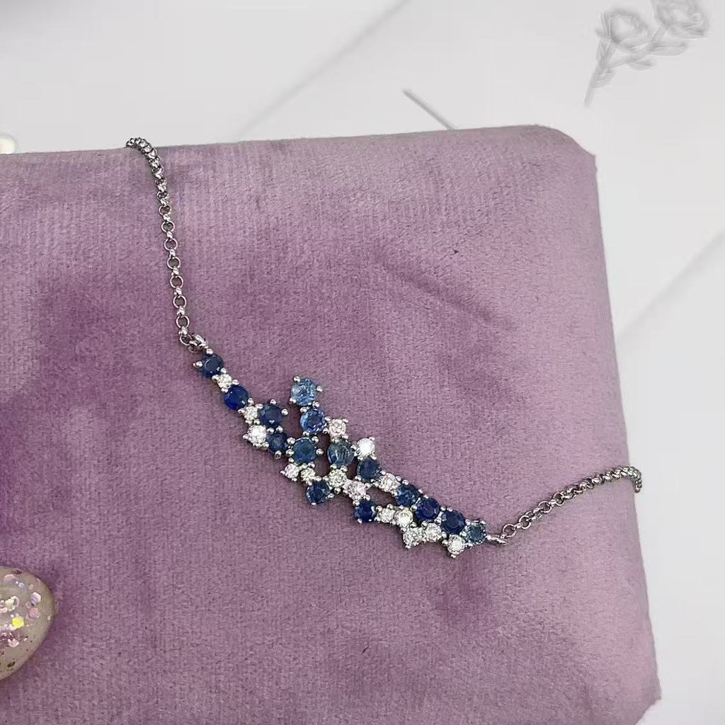 S925 Sterling Silver Wisteria Flower Smile Sweet Sapphire Necklace