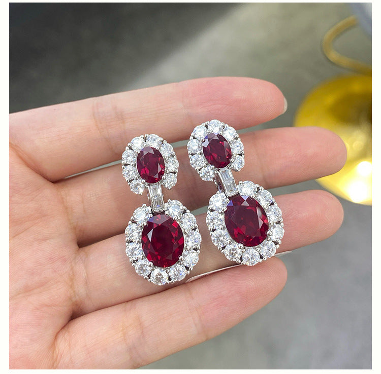 French Retro Style S925 Sterling Silver Cultivated Sapphire Oval 5 Carat Earrings