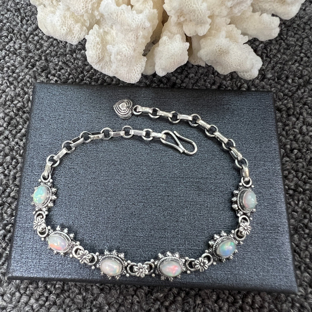 Nepal Handmade 925 Inlaid Yellow Crystal Ruby Amethyst Opal Stone Vintage Bracelet