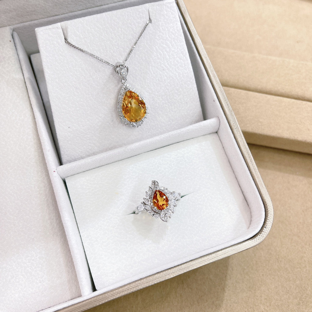 Light Luxury Design Sense Colorful Treasure S925 Silver Plated 18K Gold Natural Yellow Crystal Set