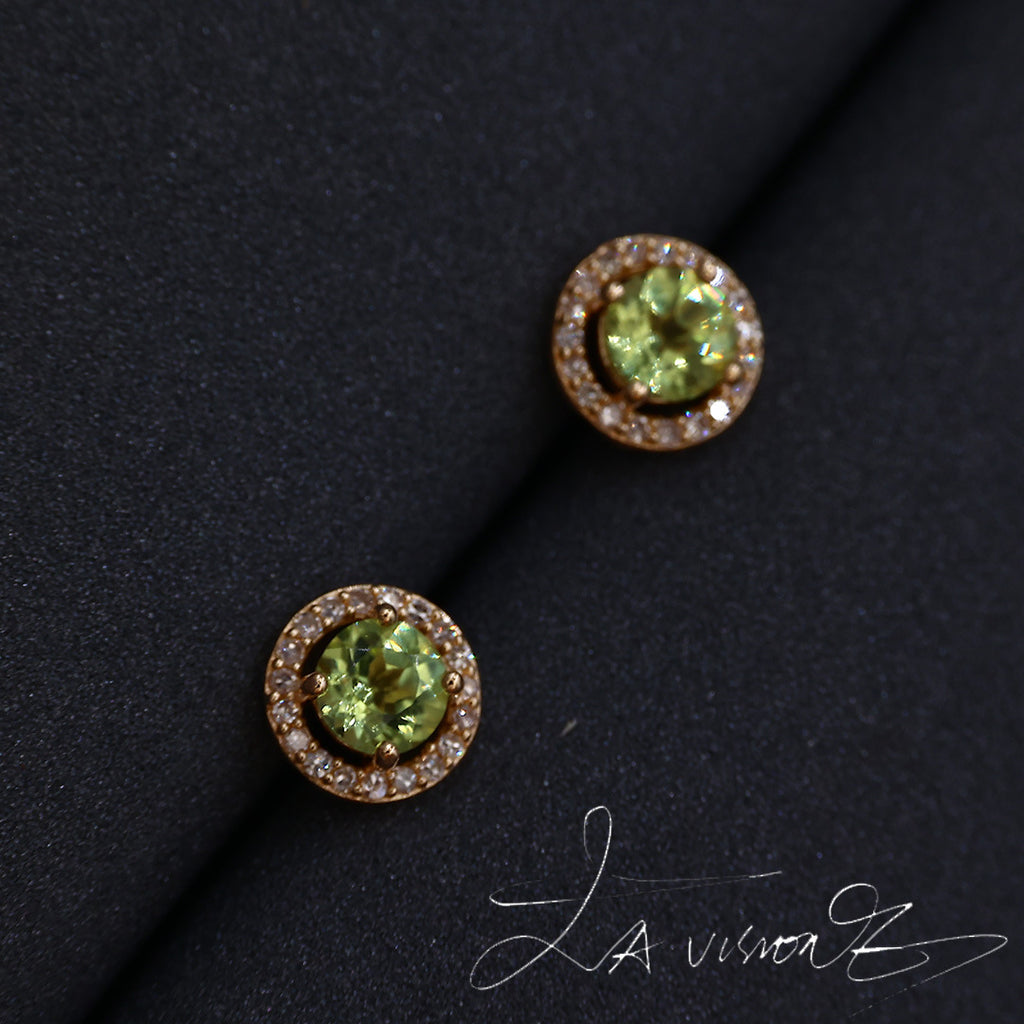 925 Silver Inlaid Peridot South African Diamond Stud Earrings