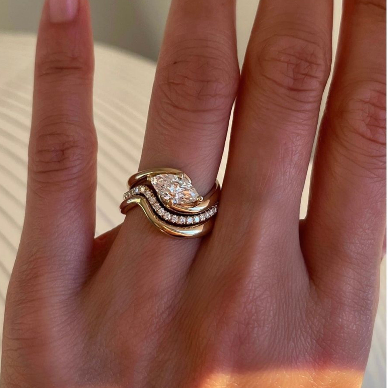 S925 Silver Set Ring Ebay Hot Sale Moissanite Horse Eye Shape Three-Piece Ring Gift Bestseller Wholesale