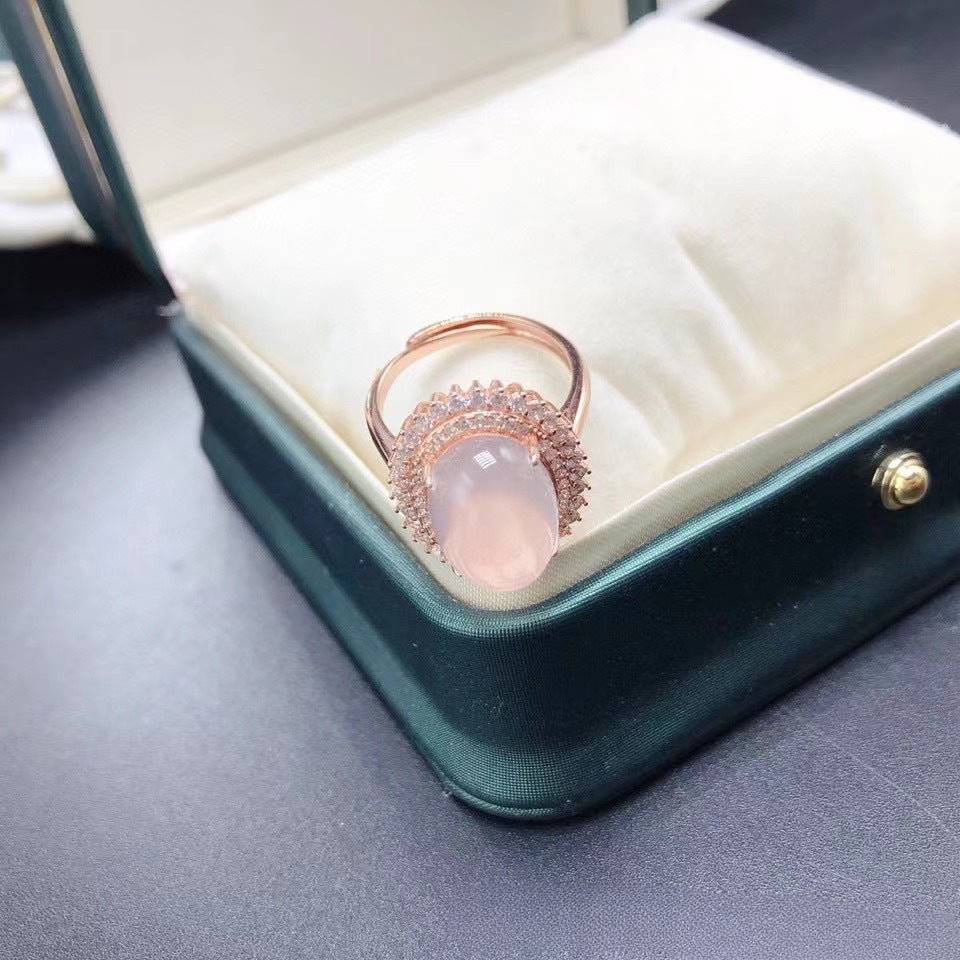 Natural Rose Quartz Ring Plain Crystal Fashionable Elegant 925 Silver Gold Plated Fine Craft Inlaid Gemstone Unisex Ring