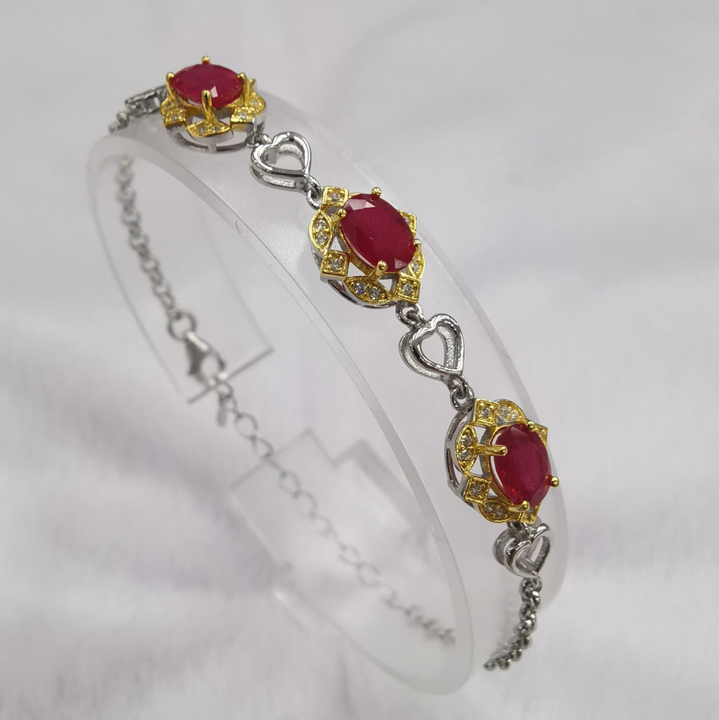 S925 Silver Plated Two-tone Inlaid Ruby Bracelet Fashion Crystal