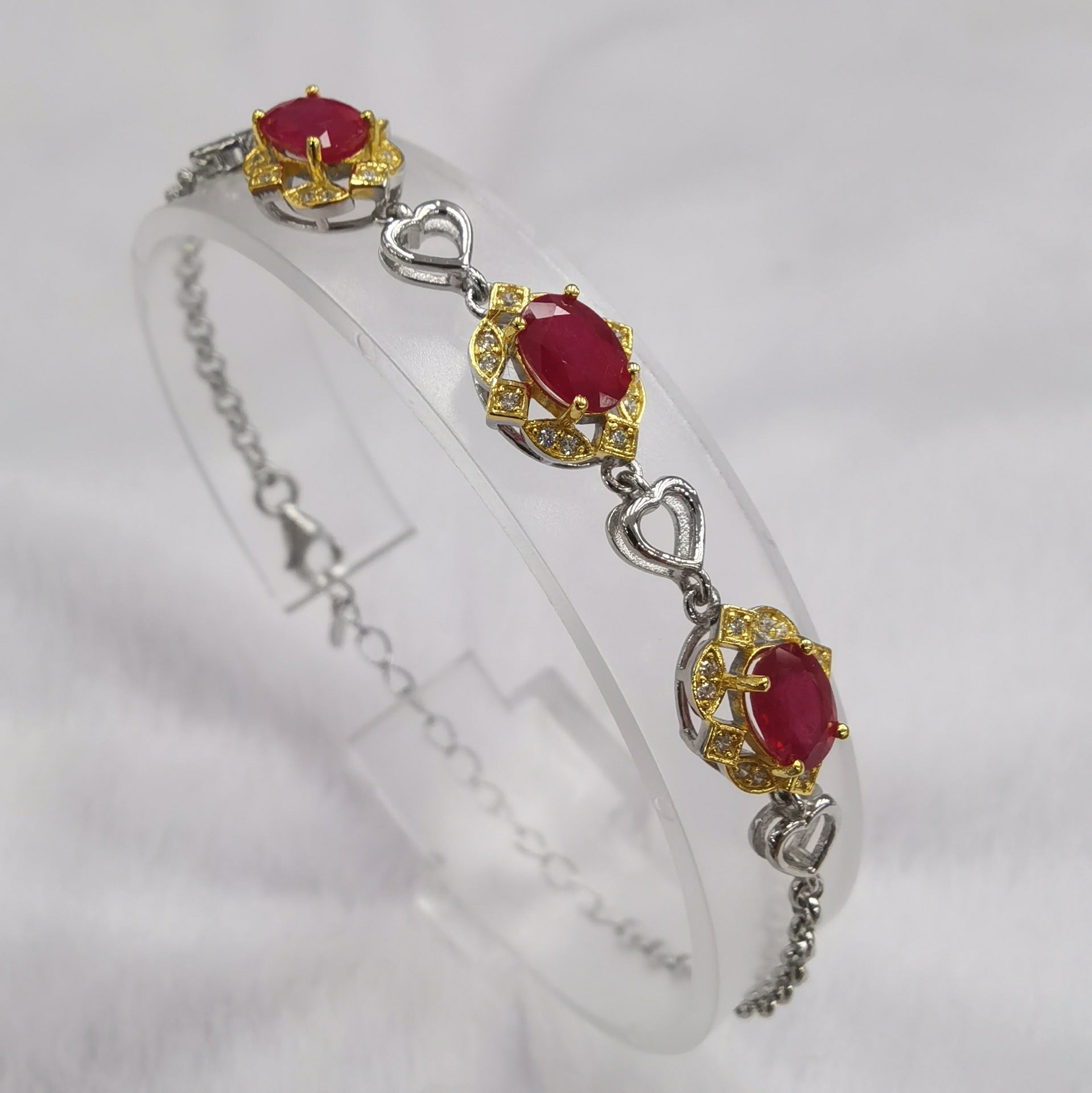 S925 Silver Plated Two-tone Inlaid Ruby Bracelet Fashion Crystal
