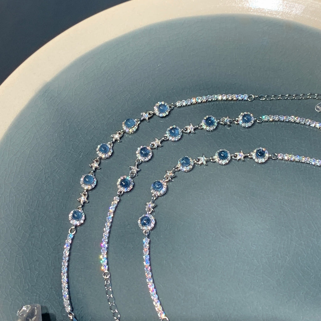 925 Sterling Silver Hand Jewelry Natural Aquamarine Bracelet