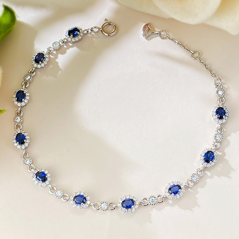 S925 silver simulation sapphire 3*4 oval drill bracelet