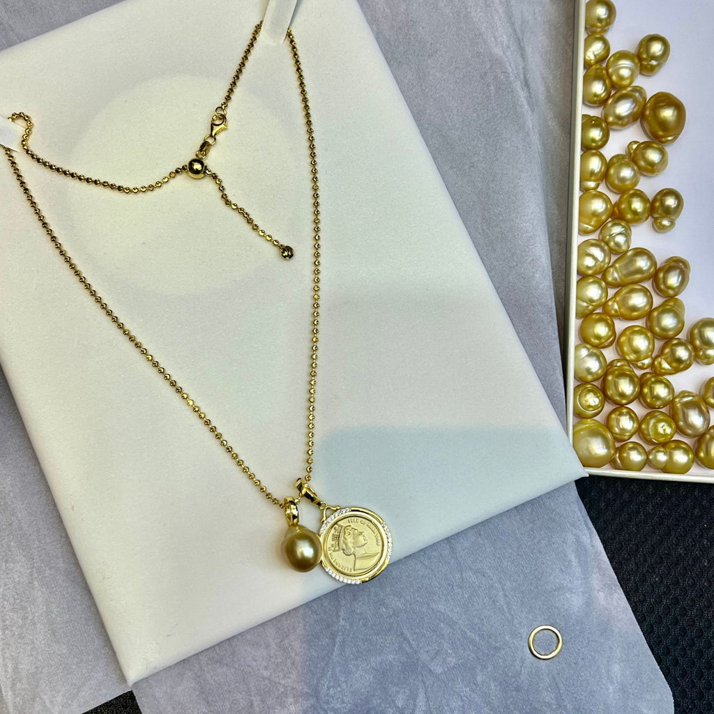 Vintage Fashionable Pearl Approx. 10-12mm Gold Baroque Sweater Chain