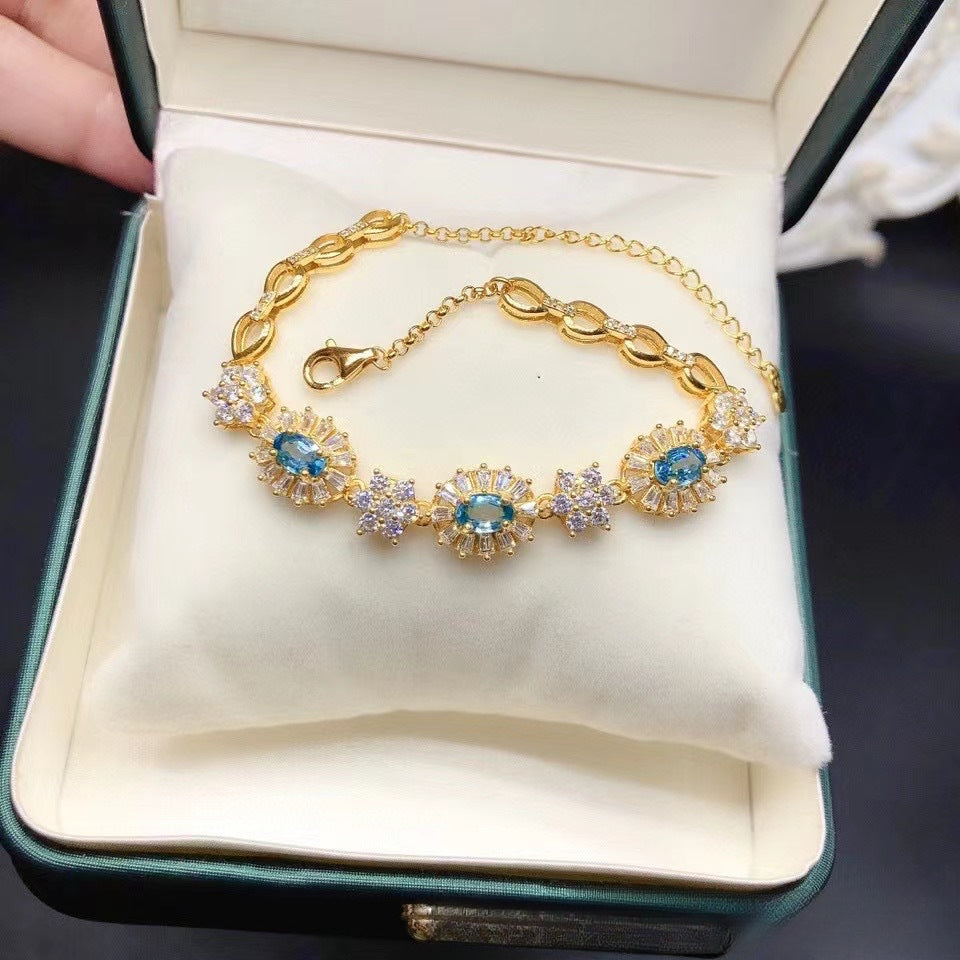 Natural Pink Crystal Bracelet Sakura Pink 925 Sterling Silver Fine Quality Crystal Hand Jewelry