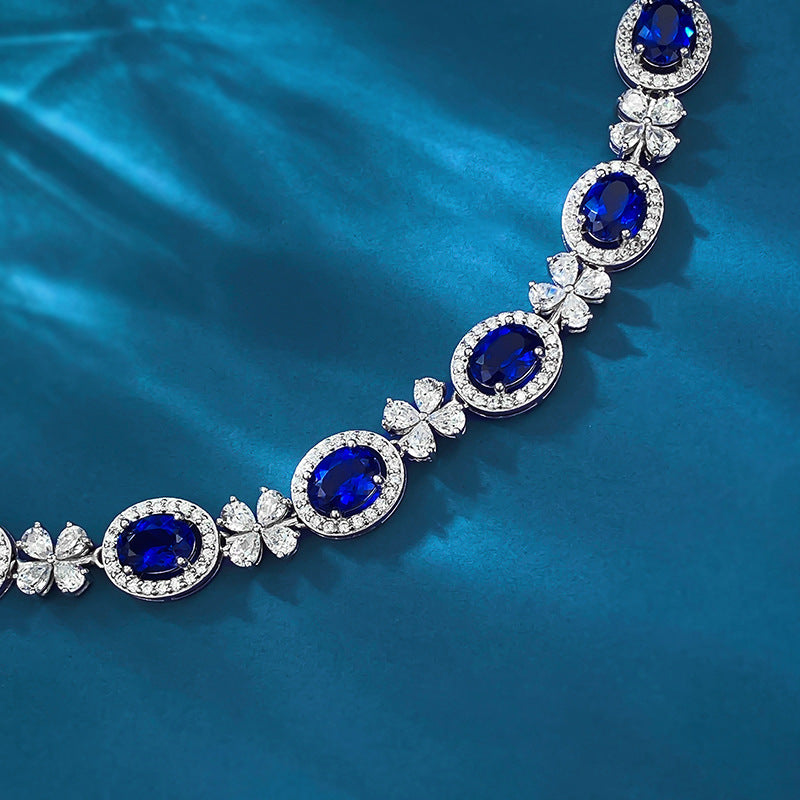 S925 silver simulation sapphire 6*8mm oval royal blue party bracelet