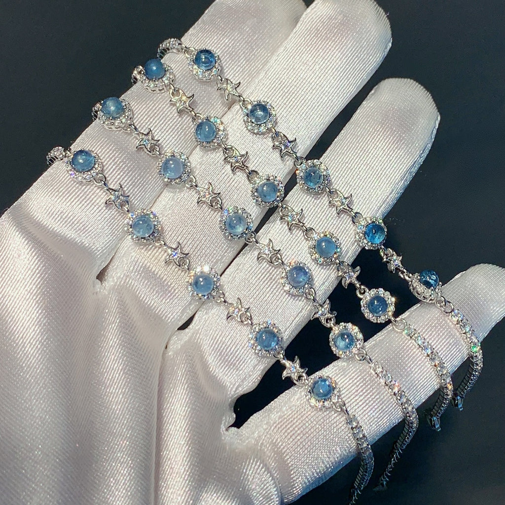 925 Sterling Silver Hand Jewelry Natural Aquamarine Bracelet