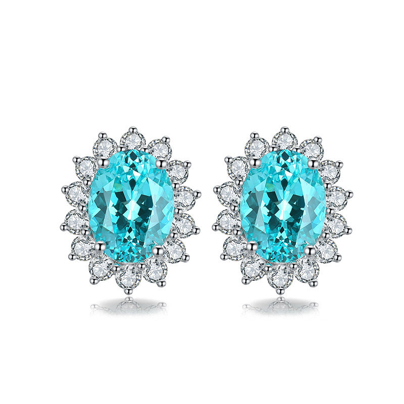 S925 Silver Plated 18K Gold Inlaid Cultivated Ruby Stud Earrings Sapphire Emerald Earrings