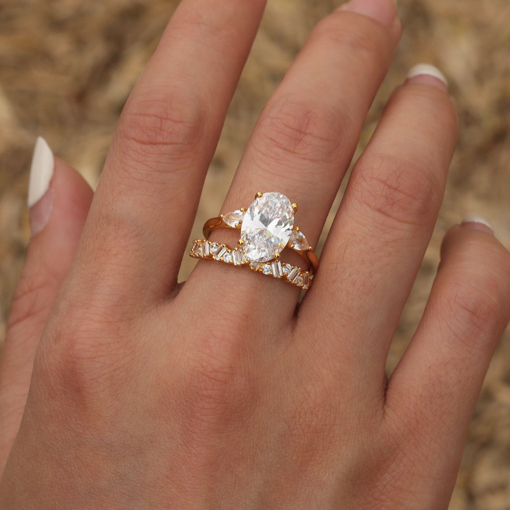 S925 Silver Set Two-Piece Egg-Shaped Moissanite Ring Combination Classic Elegant Design Independent Station Hot Sale Wholesale