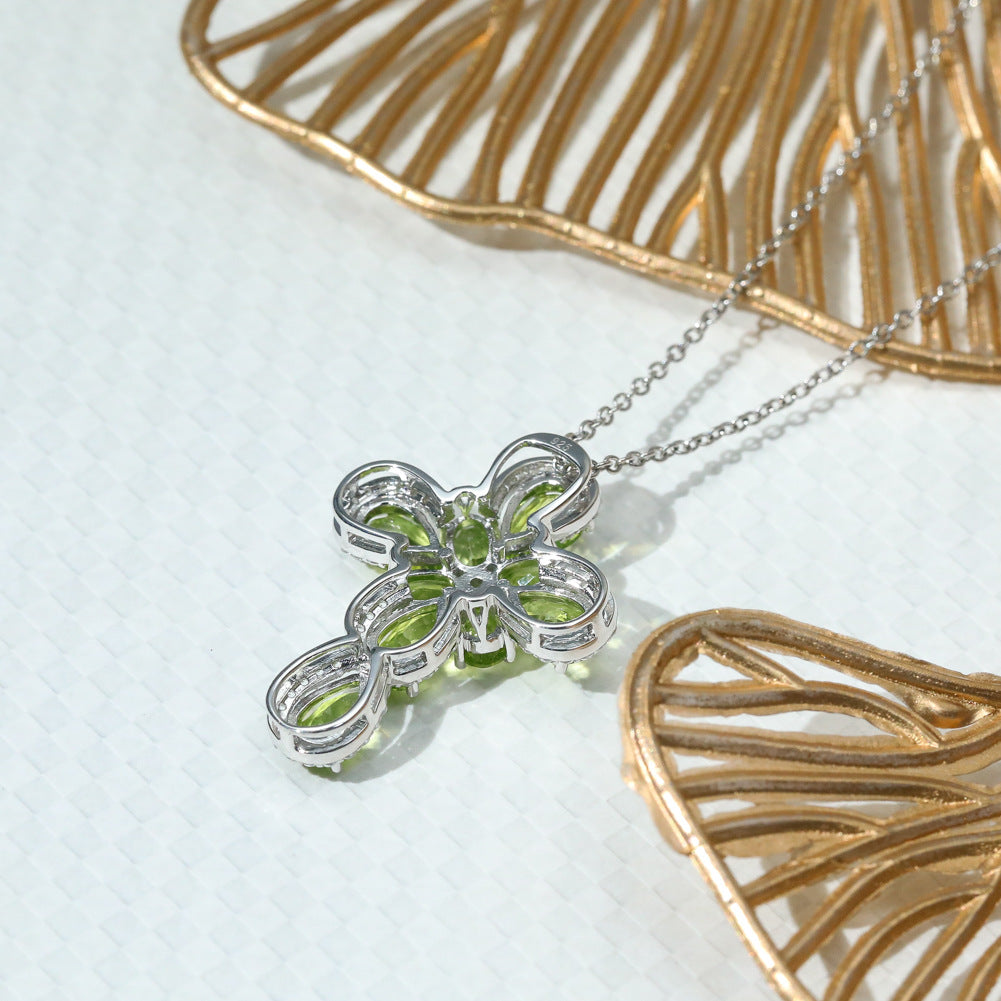 Italian Jewelry Design 925 Silver Fashion Noble Inlaid Peridot Necklace