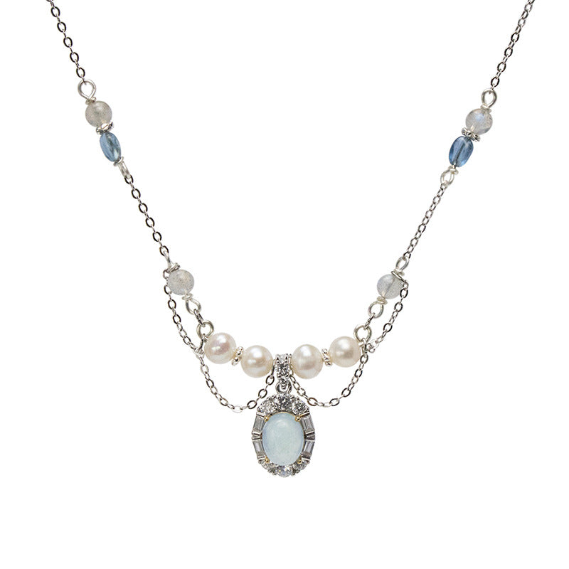 Natural Aquamarine Necklace Sterling Silver Jewelry Set Vintage