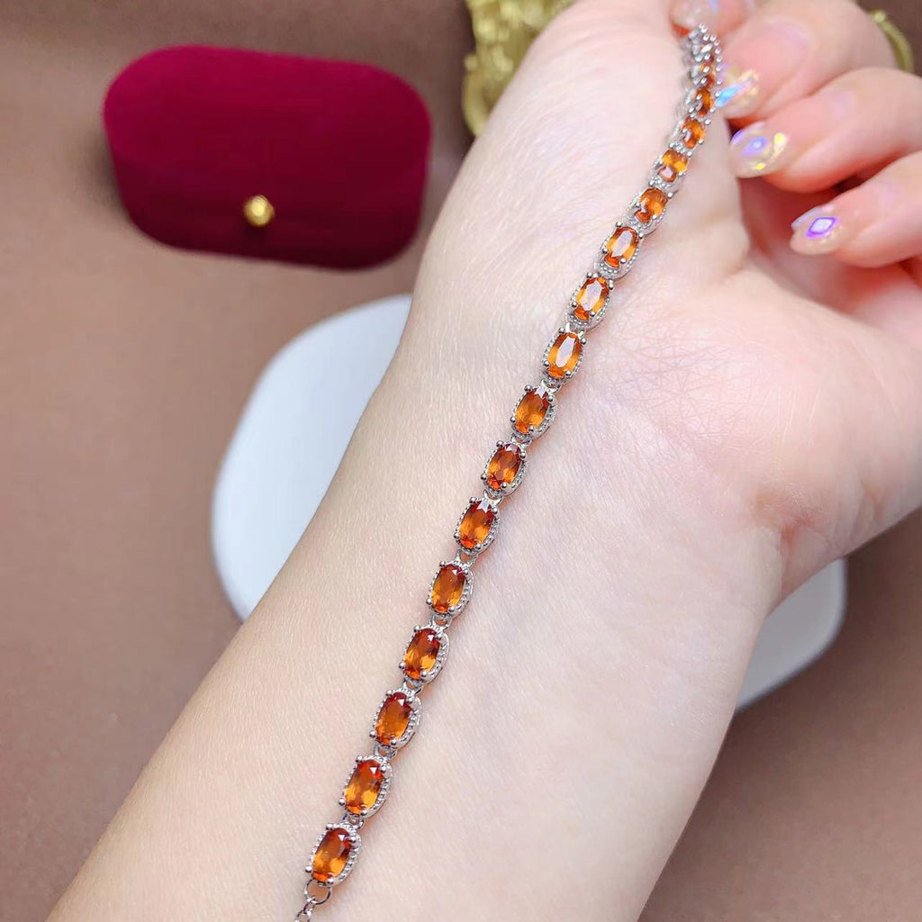 S925 Silver Inlaid Natural Fenda Garnet Simple Multi-Grain Goddess Bracelet