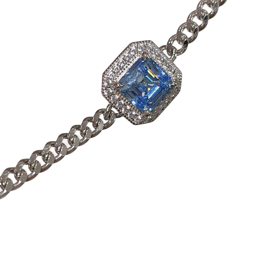 S925 Silver Electroplated 18K Gold Sugar Cube Sparkling Diamond Aquamarine Simple Bracelet