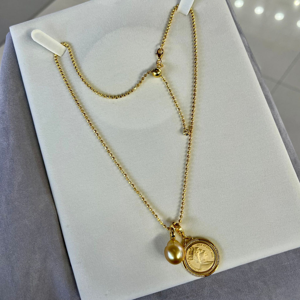 Vintage Fashionable Pearl Approx. 10-12mm Gold Baroque Sweater Chain