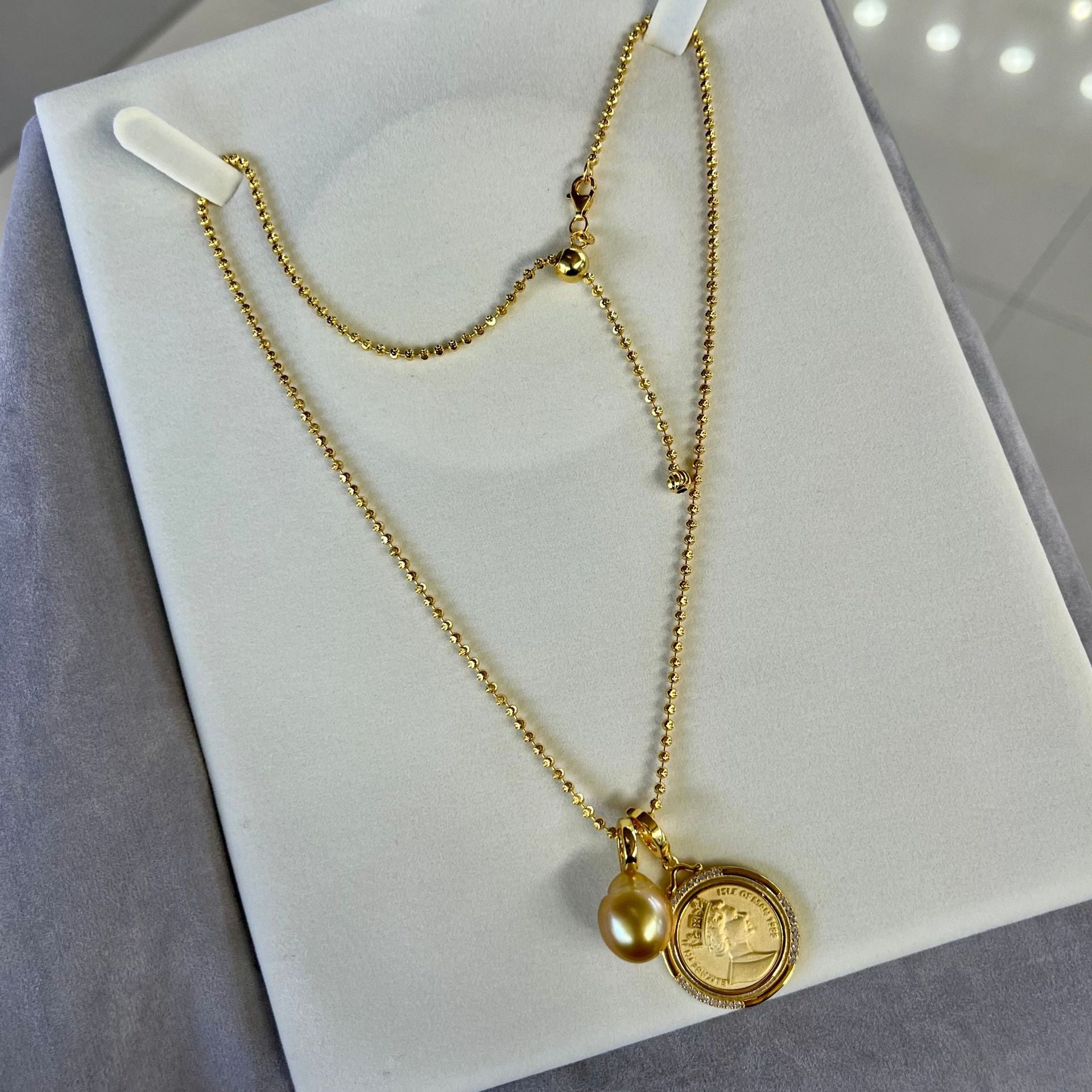 Vintage Fashionable Pearl Approx. 10-12mm Gold Baroque Sweater Chain