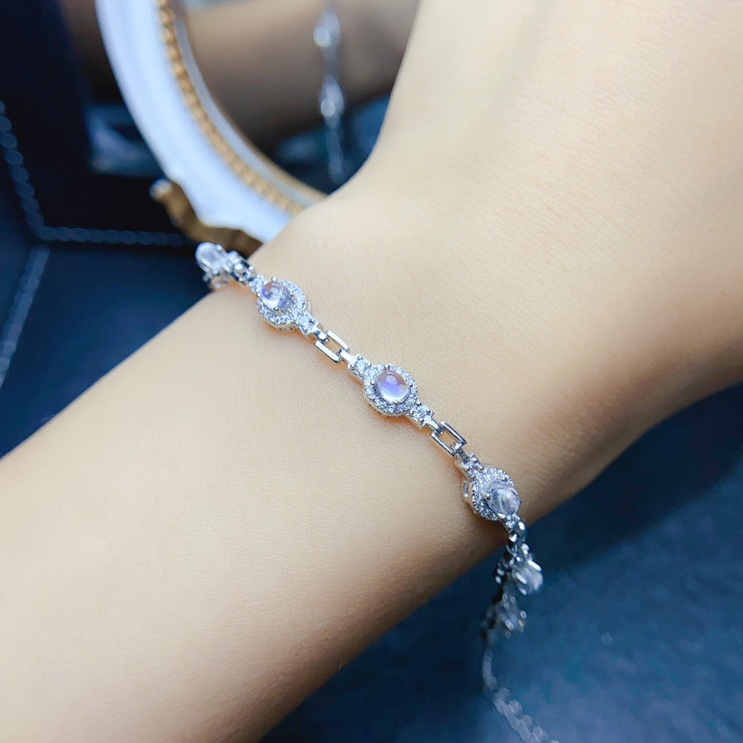 Natural Moonstone Bracelet S925 Silver Inlaid Main Stone 3*4