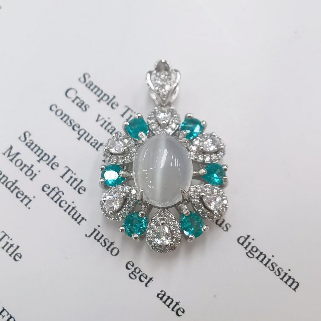 S925 Silver Platinum Plated Inlaid Moonstone Pendant Ring Jewelry Set