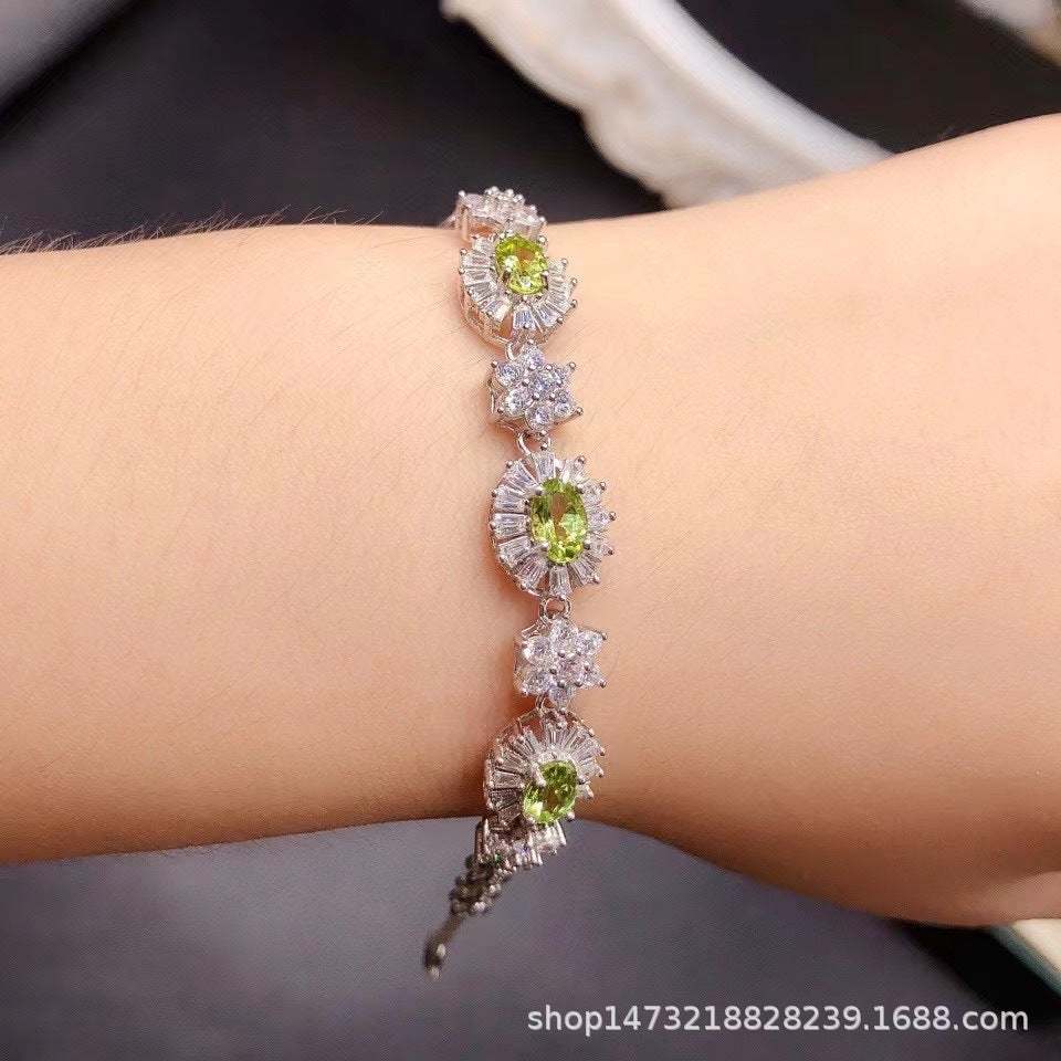 Natural Pink Crystal Bracelet Sakura Pink 925 Sterling Silver Fine Quality Crystal Hand Jewelry