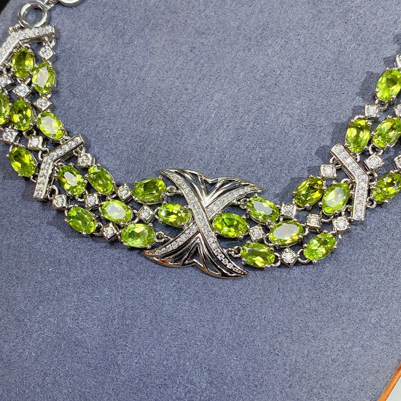 Luxury Light Luxury Style 925 Silver Jewelry Natural Peridot Bracelet