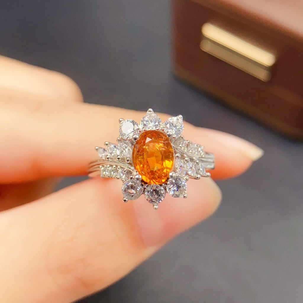 Niche High-End Feel 6*7mm Natural Fanta Garnet Ring S925 Earrings