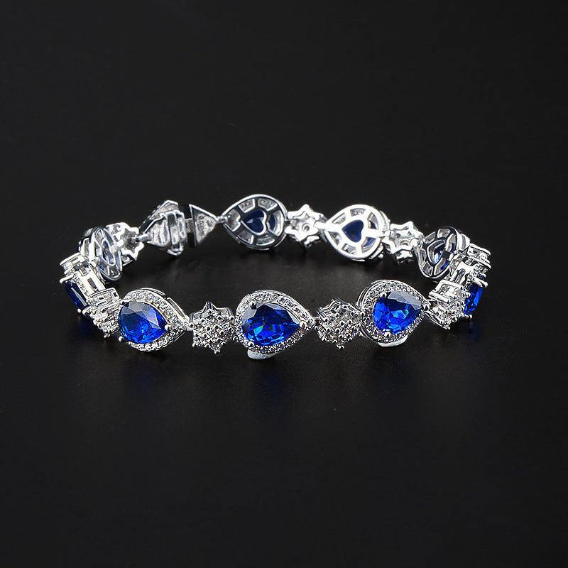 925 Sterling Silver Sapphire Diamond Bracelet 5A Zircon Bracelet