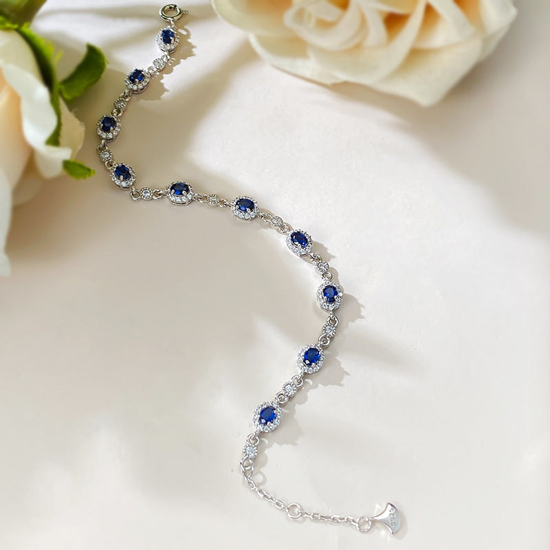 S925 silver simulation sapphire 3*4 oval drill bracelet