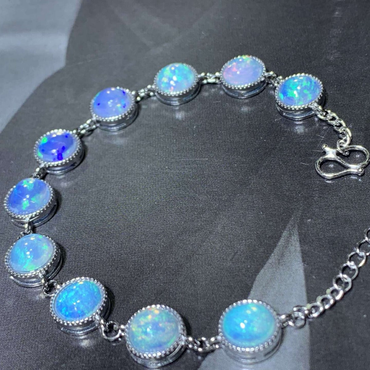 925 Silver Inlaid Opal Round Egg Surface Natural Opal Bracelet