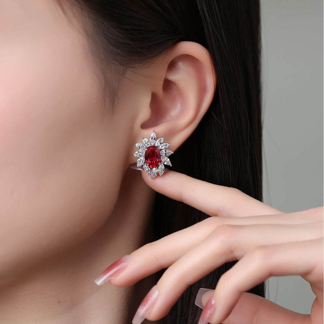 6 Carat Cultivated Ruby Stud Earrings New Women's Luxury S925 Silver Elegant Earrings