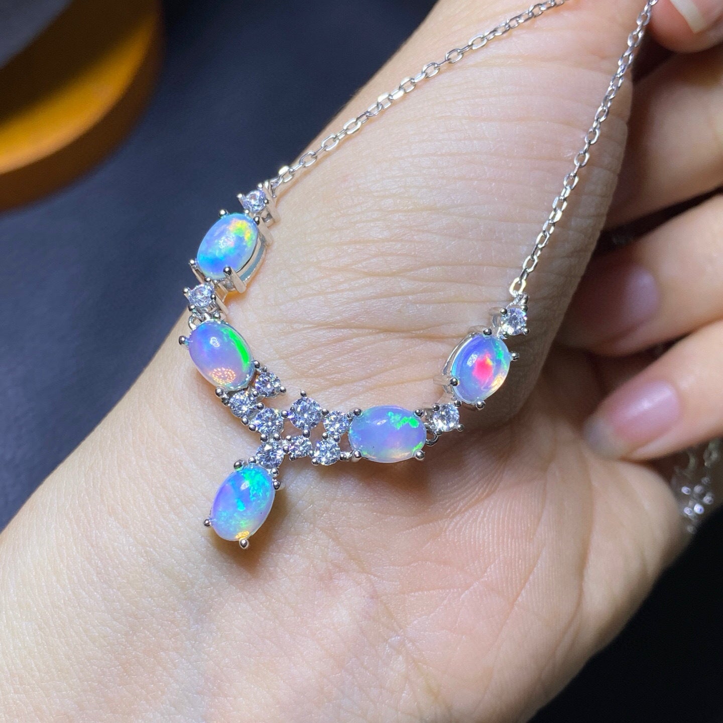 S925 Silver Fine Craft Inlaid Main Stone 5*7mm Pure Natural Opal Necklace Crystal Clean Bracelet