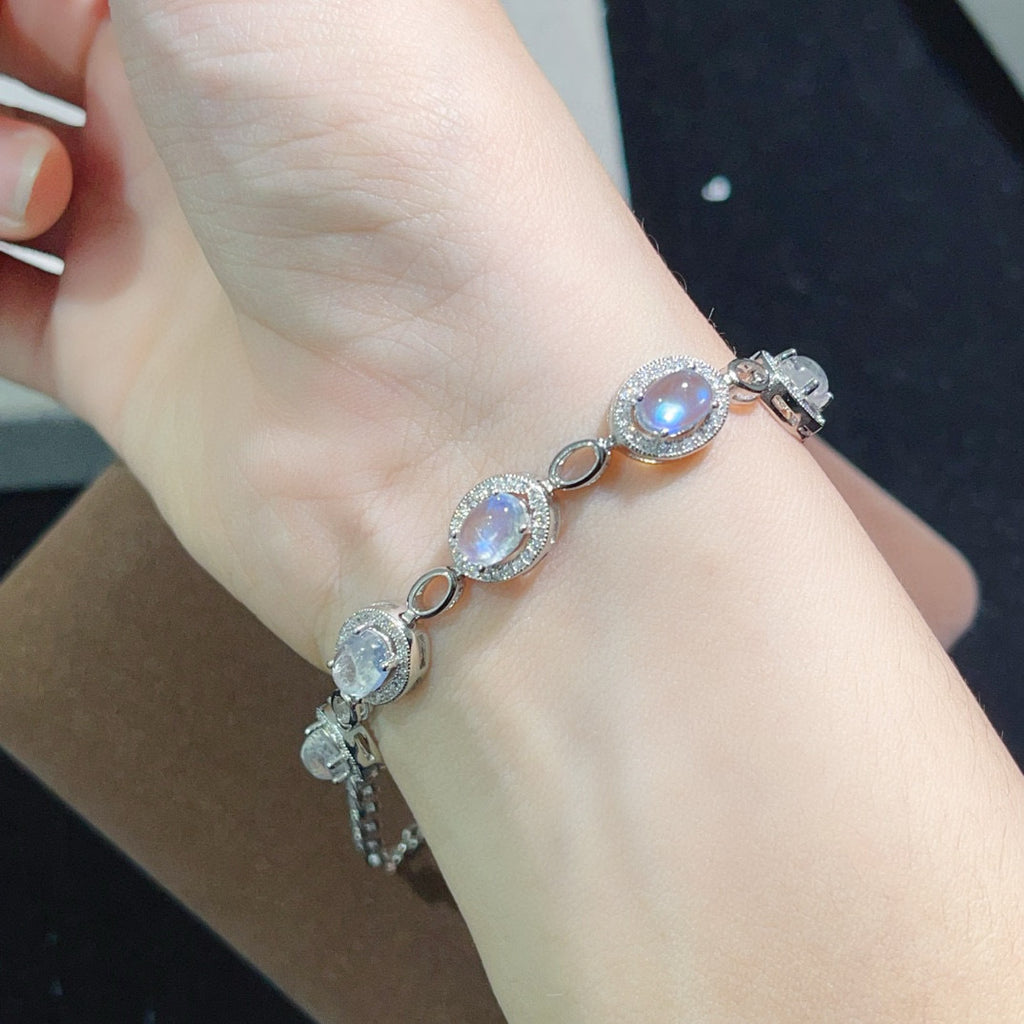 Natural Moonstone Bracelet 925 Sterling Silver Chain Handmade Bracelet High-end Bracelet