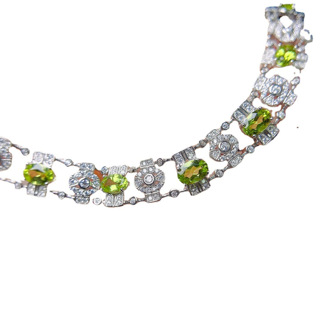 S925 Silver Inlaid Main Stone 4*6 Natural Peridot Bracelet