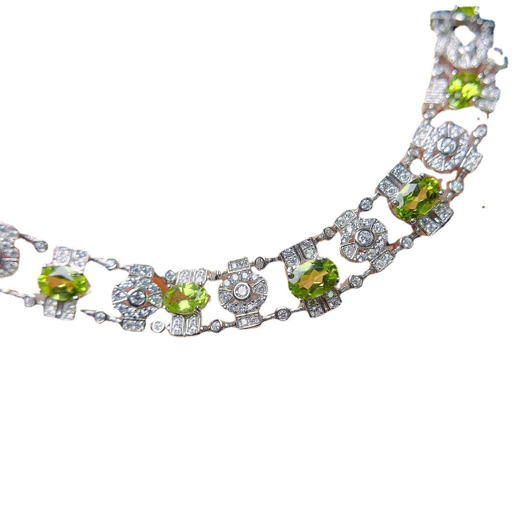 S925 Silver Inlaid Main Stone 4*6 Natural Peridot Bracelet