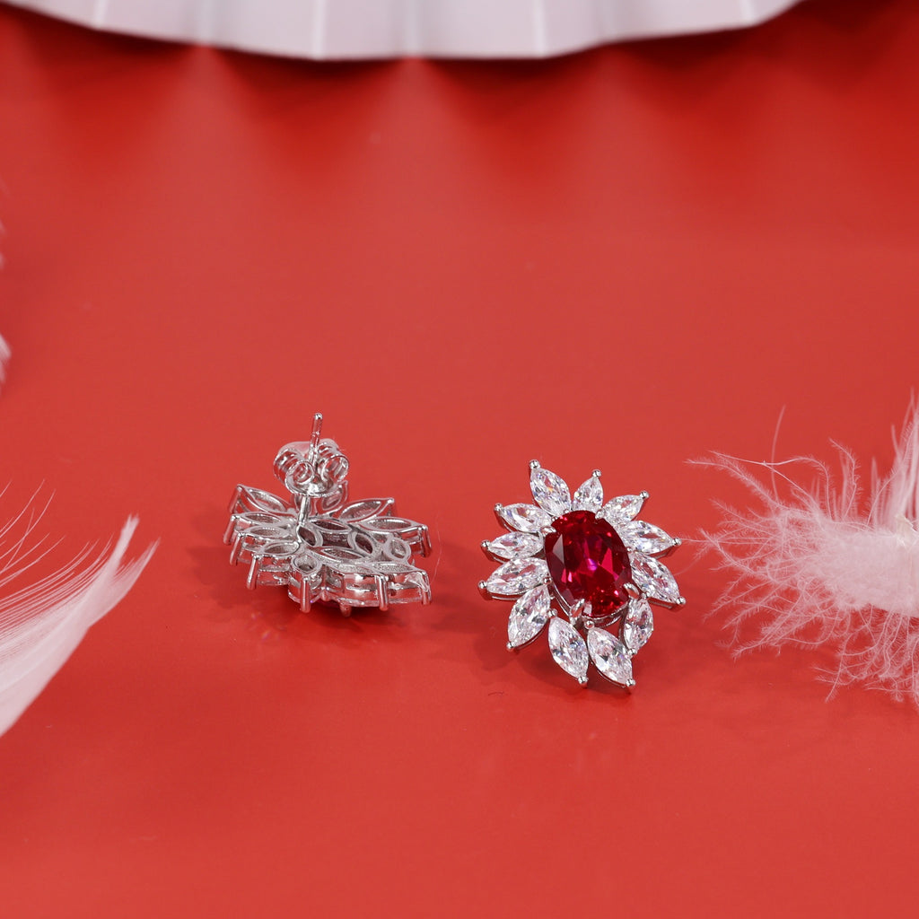6 Carat Cultivated Ruby Stud Earrings New Women's Luxury S925 Silver Elegant Earrings