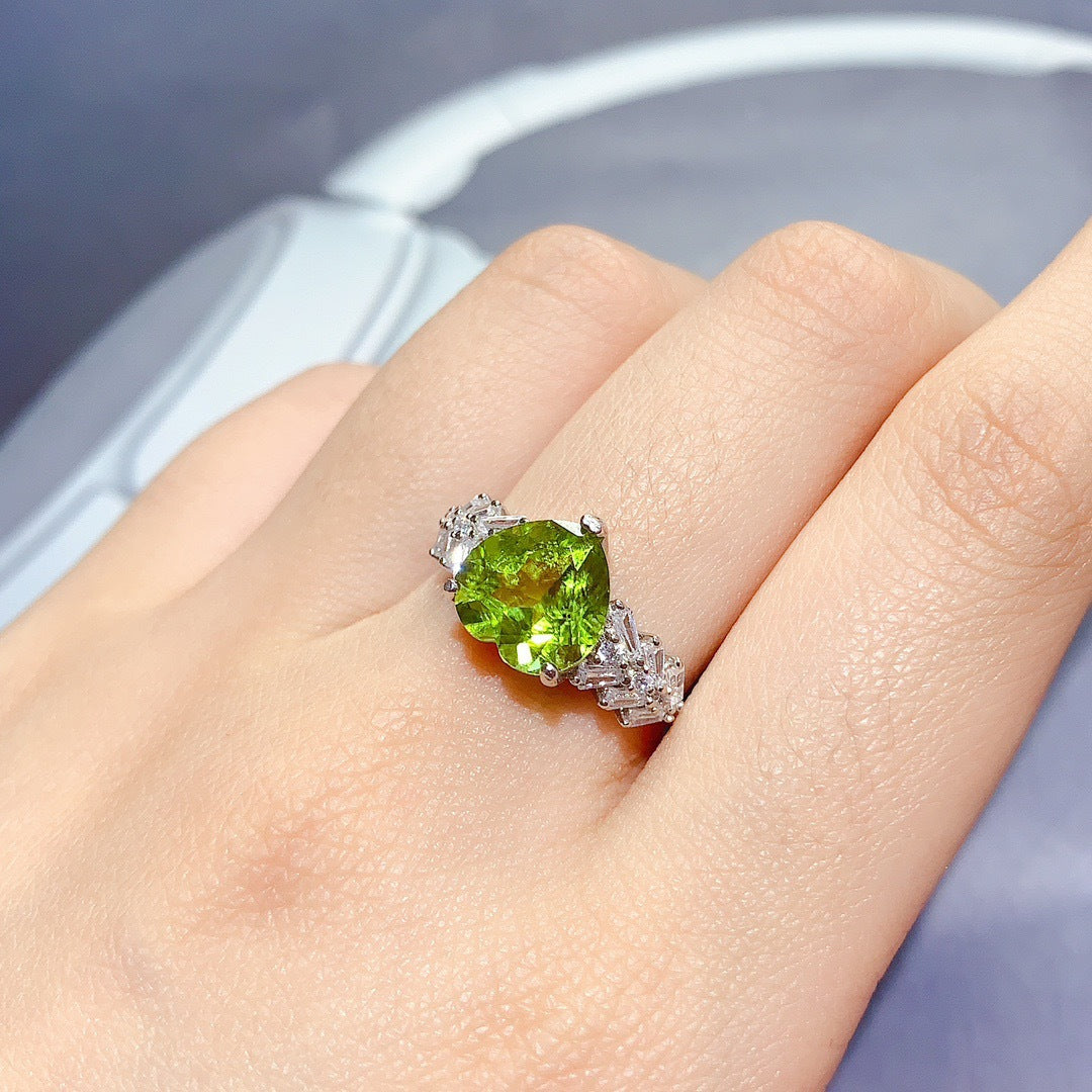 Natural Peridot S925 Sterling Silver Love Heart Ring