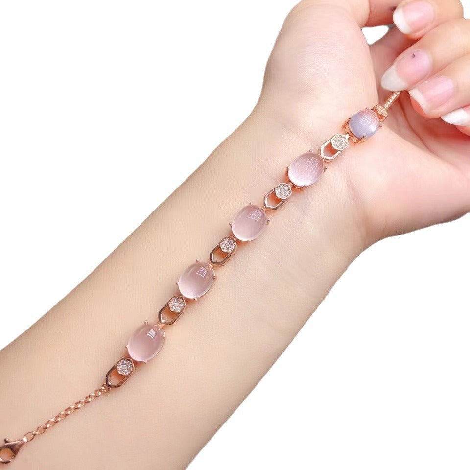 Natural Rose Quartz Bracelet 925 Sterling Silver Handmade Bracelet High-end Jewelry Necklace Accessories