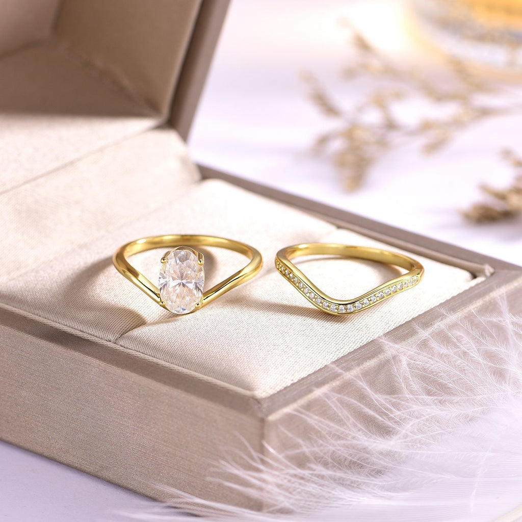 S925 Silver Set Egg-Shaped Moissanite Ring Combination Independent Hot Sale Fashion Classic Style Iridescent Sparkle