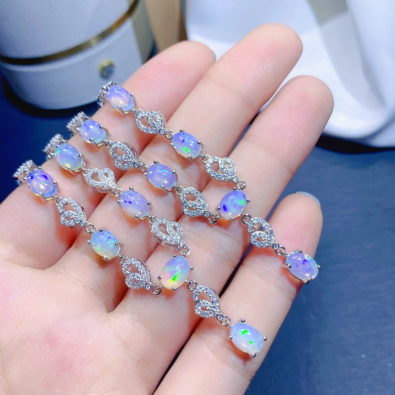 5*7mm Women's Chain Japanese Style Light Luxury Fire Color Gemstone Natural Opal Necklace