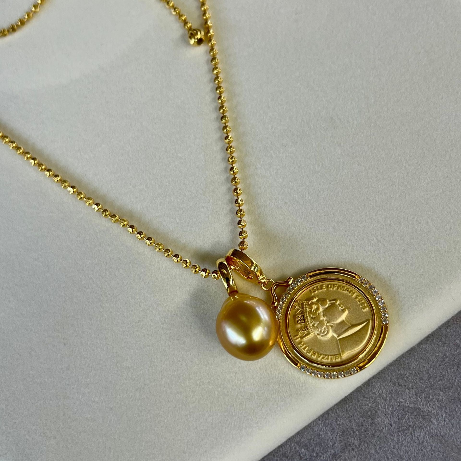 Vintage Fashionable Pearl Approx. 10-12mm Gold Baroque Sweater Chain