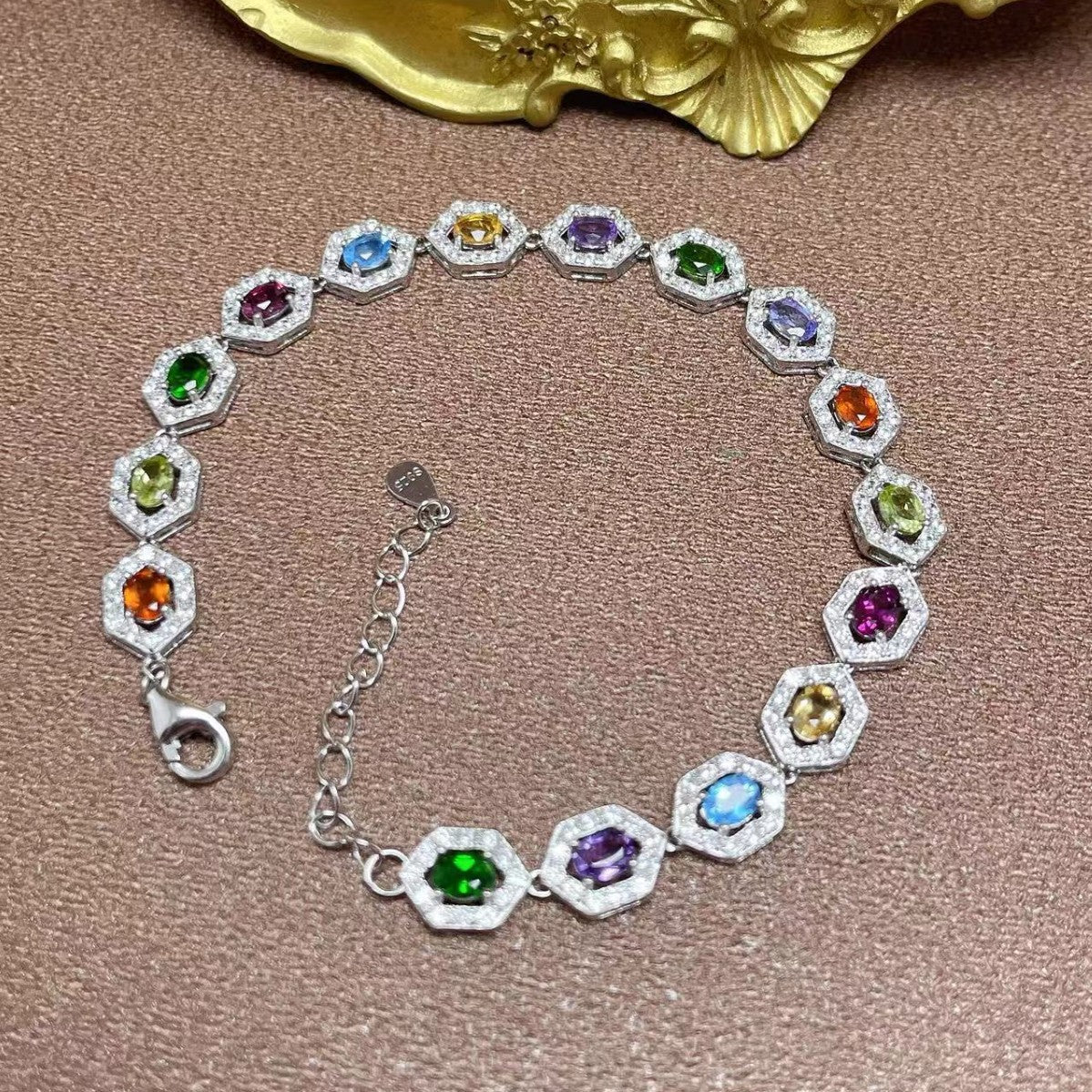 S925 Silver Inlaid Natural Crystal Topaz Garnet Women's Oval 3*4mm Bracelet