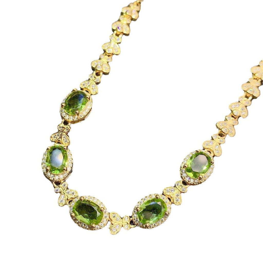 S925 Sterling Silver Fashion Niche Design Oval 5*7mm Natural Peridot Bracelet